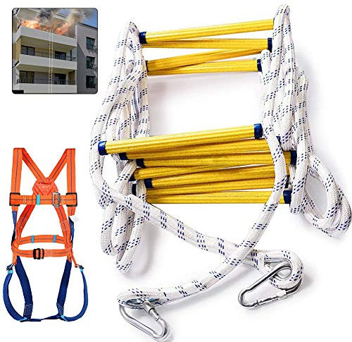 Rettungsleiter im Brandfall, Notfallleitern, 5 – 20 m, mit Haken, feuerfest und wetterbeständig, maximale Belastung 300 kg, mit Full Body Harness 15 m