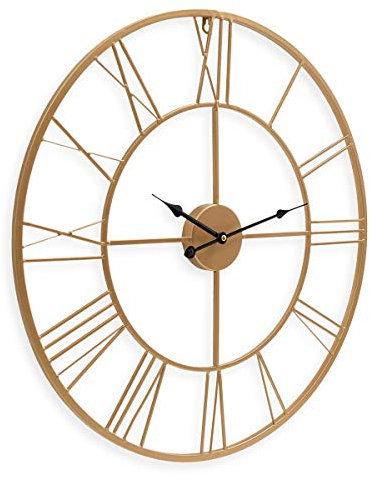 PHOTOLINI Wanduhr Gold Antik 60 cm Durchmesser Römische Ziffern ohne Tickgeräusche | Metall-Wanduhr Groß XXL