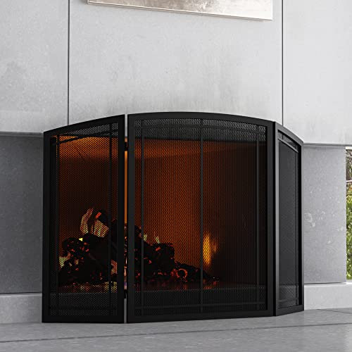 FireBeauty Kaminschutz, 3 Paneele, Schmiedeeisen, schwarzes Metall, 121,9 cm (L) x 30 (H) Funkenschutzabdeckung (modern)