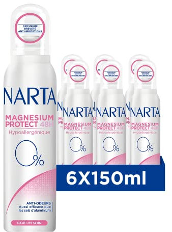 NARTA Magnesium Protect Déodorant Spray Femme Dermo Efficacité sans anti transpirant synthétique. Anti-odeurs 48h 150.0 ml - Pack de 6