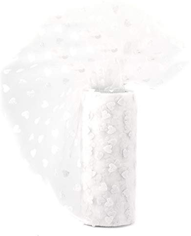 Creativery Tüll Stoff 9m x 15cm Samt Herzen Rolle transparent zum Basteln von Tüllröcken und Kostümen, Farbauswahl:weiß 029