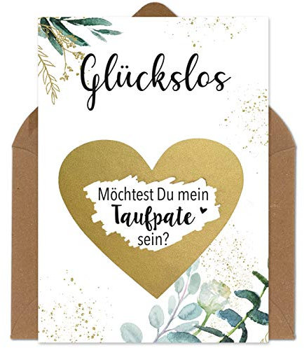 OWLBOOK Rubbelkarte Taufpate Fragen - Willst du mein Taufpate sein - Karte mit Rubbelherz Gold Geschenke Geschenkideen für den Taufpaten Pate zur Taufe