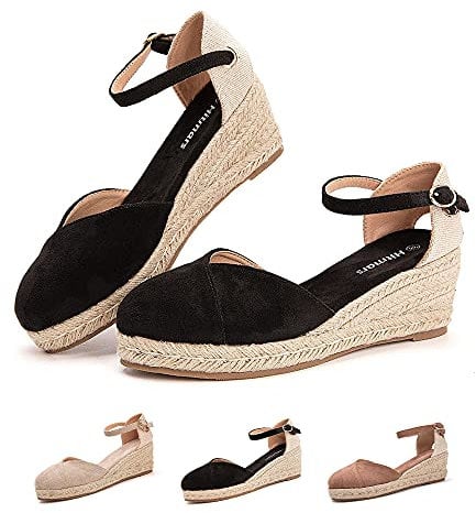 Hitmars Sandali Donna Zeppa Estivi Espadrillas Platform Scarpe Plateau Tacco Basso Chiuse Eleganti Comode 1 Nero 38 EU