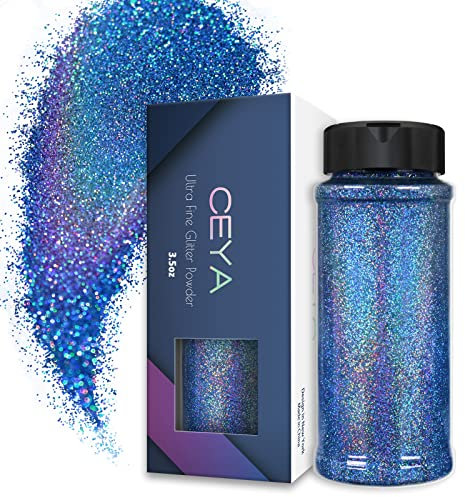 Ceya Paillettes holographiques ultra fines 100 g bleu océan paillettes fines de qualité supérieure pour loisirs créatifs projets de bricolage slime résine époxy décoration d'ongles scrapbooking