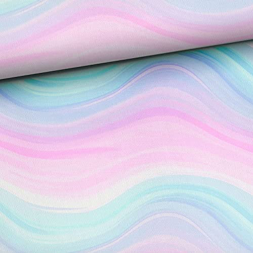 Keine Meterware, Stoffe zum Nähen, Stoff für Kinder und Frauen: 1m French Terry Sweat Stoff mit Regenbogen Aquarell Streifen in rosa lila mint blau weiß - Damen und Mädchen Sommersweat