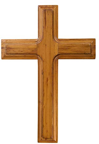 Anwangda Croce in legno, da parete, in rovere massiccio, da appendere, decorazione per cresima, nascita, comunione, battesimo, pittura, decorazione (albicocca)