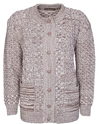 pretty attitude Women Winter Chunky Cable Knit Ladies Long Sleeve Aran Crew Neck Warm Cardigan (Mix Beige Aran Bw, 14)