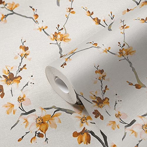 Livingwalls Vliestapete Blumen Vintage Weiß Gelb 385202 Landhaus Tapete Wohnzimmer Küche 10,05x0,53m Made in Germany
