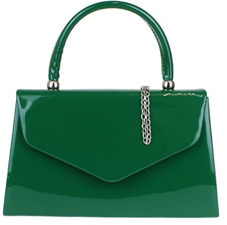 Girly Handbags Women's Patent Clutch Bag – Elegant Small Hard Case Evening Handbag for Weddings, Parties, and Events – Dark Green