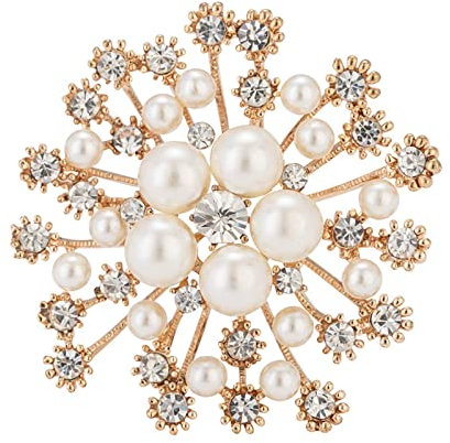 GUYAQ Broche en Cristal pour Femmes élégante Perle Strass Brillant Flocon de Neige Broche Broche Rose Cristal Fleur Broches épinglette Mariage mariée Broches vêtements décoration