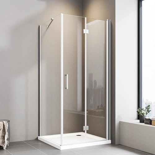 Boromal Duschkabine Drehfalttür 90 x 75 x 195 cm Falttür mit Seitenwand 6mm NANO Beschichtung ESG Glas 180º Falttürkabine Duschabtrennung Dusche Duschwand