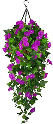 Ankey Hängender Übertopf mit künstlichen hängenden Rankenblumen, UV-beständig, künstlicher Kunststoff, Kunststoff, Morgenglöhe, Stoff, Glyzinie, Petunie, Balkon, Wanddekoration