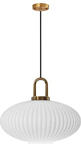 ZTTECH Lámpara colgante de vidrio blanco con pantalla de lámpara de vidrio acanalado y acabado en bronce, lámpara colgante de techo retro moderna (300mm)