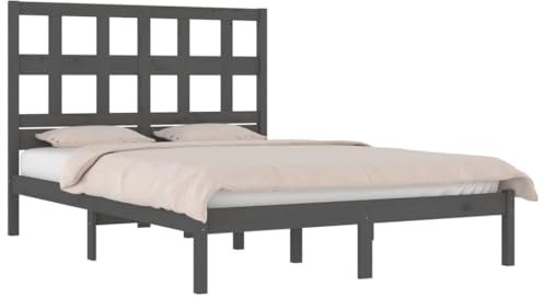 vidaXL Massivholzbett Doppelbett Bett Bettgestell Holzbett Bettrahmen Lattenrost Schlafzimmermöbel Schlafzimmerbett Grau Kiefer 200x200cm
