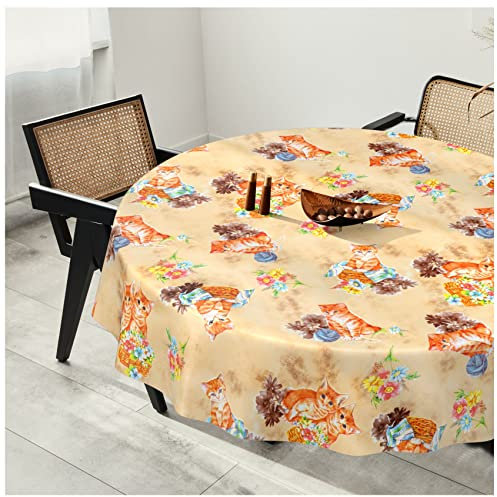 Wachstuchtischdecke Wachstuch Tischdecke abwaschbar Wachstischdecke Plastik-Tischdecken Glatt Rund 120cm Schnittkante Katzen