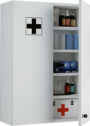 VCM Medizinschrank | Maße ca. H. 70 x B. 47 x T. 19 cm | Apothekerschrank abschließbar | hängend | Arzneischrank - Medasa XL