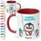 Weihnachtstasse mit Namen „Fröhliche Weihnachten Wunschname“ - mit Pinguin-Motiv - personalisierte Kaffeetasse mit Spruch – Kaffeebecher – individuelles Geschenk zu Weihnachten (Bordeaux)