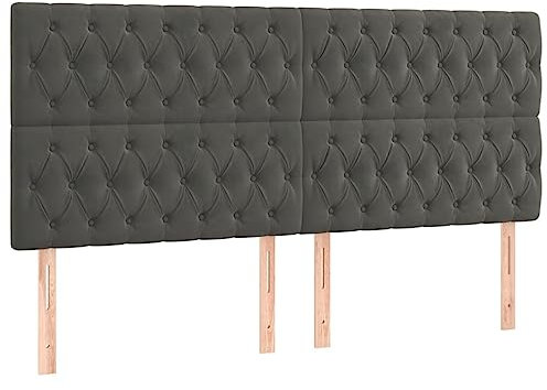 vidaXL Tête de Lit à LED Meuble de Chambre à Coucher Accessoire de Lit Double Tête de Cadre de Lit Intérieur Gris Foncé 200x7x118/128 cm Velours