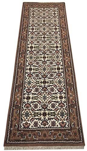 Beige Teppich Compatible with Orient Läufer Herati Compatible with Braun Cream 80x300 cm 100% Wolle Handgeknüpft