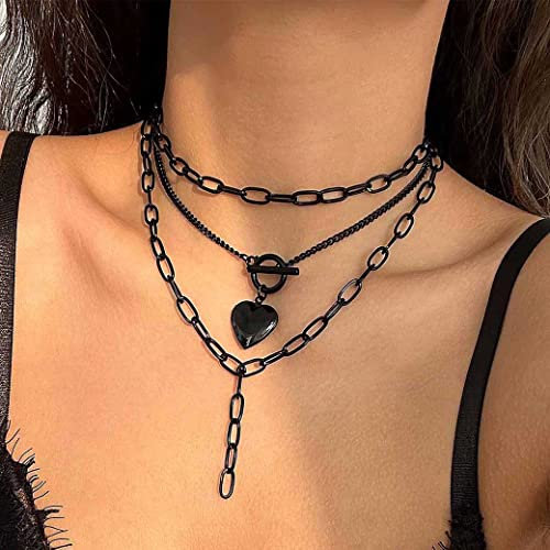 Wedity Black Heart OT buckle necklace Necklace Crescent Tassel Choker Necklaces Party Accessories Jewelry for Women Girls