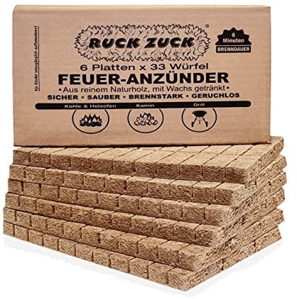 Generisch Ruck Zuck Feueranzünder Holzanzünder Anzünder für Kamin Grill Ofen Holz u Bricketts - 6 Platten x 33 Würfel