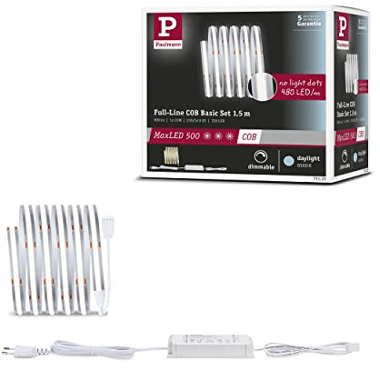 Paulmann 71123 MaxLED 500 LED Strip Full-Line COB 10W 600lm/m 480LEDs/m dimmbar 1,5m Silber Kunststoff 6500K LED Band erweiterbar