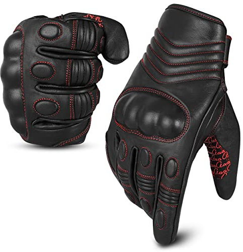 aaasportx Motorrad Handschuhe Herr Leder Touchscreen Funktion - Protektoren Motorradhandschuhe Herren & Damen - Motorcycle Gloves mit rutschfesten Pads …