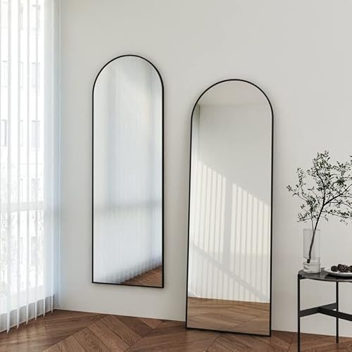 WDWRITTI Standspiegel mit Schwarz Metallrahmen 50x150cm Wandspiegel Ganzkörperspiegel, HD Groß Spiegel Garderobenspiegel Rund Rechteckig Metall Rahmen für Flur, Tür, Wohn-, Schlaf- und Ankleidezimmer