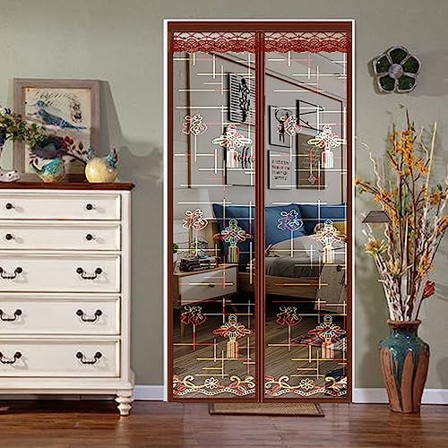 Hixingo Fly Screens for Doors, Door Fly Screen Curtain, Easy to Install Fly Curtains for Doors, Magnetic Door Fly Screen, Lets Fresh Air in Keeps Bugs Out (90x210cm,Chinese Knot)