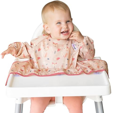 Tidy Tot® Cover & Catch™ Auffanglätzchen für Baby mit Ärmeln. BLW Lätzchen wasserdicht. Inklusive Reisetasche.