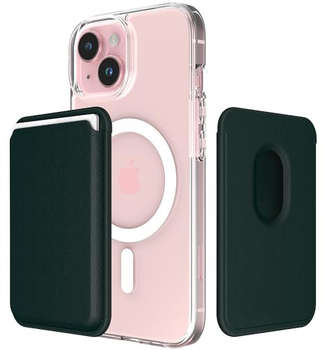 Sinjimoru Magnetic Wallet für Handy, Premium Vegan Leder Telefon Brieftasche für MagSafe 3-Karten-Halter Kompatibel mit iPhone 16 Plus Pro Max 15 14 13 12 Serie. M-Viica Dunkelgrün