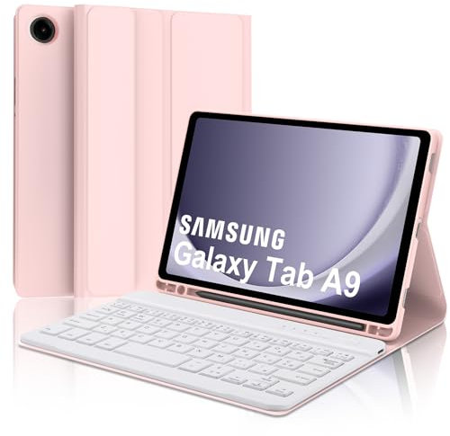 JADEMALL Custodia con Tastiera Samsung Tab A9 2023 8.7, Italiana Tastiera per Samsung Galaxy Tab A9 8.7 SM-X110/X115/X117, QWERTY Layout Tastiera Bluetooth con Portapenne, Rosa