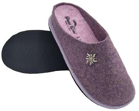 Primo Calzature Ciabatte Donna ValGardena Pantofole Invernali da Casa in Lana, Suola in Feltro con Plantare Estraibile, Calde Slippers per l'inverno, Ciabatta Peluche Invernale (Lilla, 38)