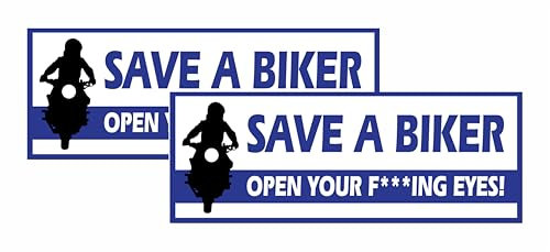Pack of 2 Save a Biker Self Adhesive Vinyl Sticker Set Think Biker Decal Stickers Buses Car Van Laptop Bike Vehicles 200mm by 75mm Each