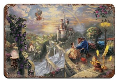 Thomas Kinkade Die Schöne und das Biest, das sich verliebt, Retro-Poster, Metall-Blechschild, schicke Kunst, Retro, Eisenmalerei, Bar, Menschenhöhle, Café, Familie, Garage, Poster, Wanddekoration, 20