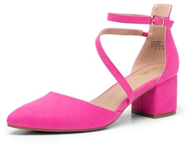 DREAM PAIRS Damen-Pumps mit geschlossenem, spitzem Zehenbereich und niedrigem Blockabsatz, Knöchelriemen, Hochzeitsschuhe, Elegante Schuhe,Size 38,Helles Rosa-Wildleder,SDPU2354W