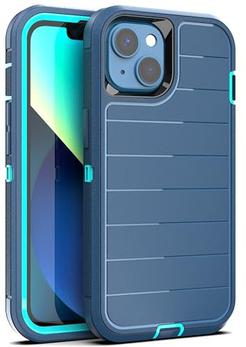 YmhxcY for iphone 14/iphone 13 Case,3-in-1 Super Heavy duty phone protective case/Shock Protection/Dust Proof/Super sturdy, Designed for iphone 14/iphone 13 6.1-Dark green