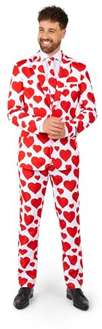 Suitmeister Herren Valentinstag Anzug - Liebeskostüm - Slim Fit - Inklusive Blazer, Hose und Krawatte - Weiß