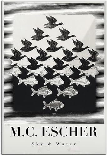 LATAFA Berühmte M.C Escher Poster und Drucke《Relativität Optische Täuschung》Leinwand Gemälde M.C Escher Wandkunst M.C Escher Bilder Home Decor 40x60cm Kein Rahmen