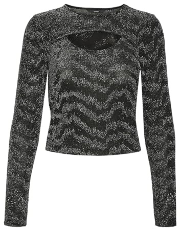 VERO MODA Damen Vmlucy Ls Glitter Crop Cut Out Top JRS Langarmshirt