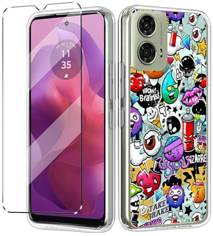 Coque et 1Pcs Verre trempé Protection Compatible with Motorola Moto G24/G04 Coke Coque de Protection Compatible with Motorola Moto G24/G04 étui Housse Etui Protection et protège écran Antichoc,XS40