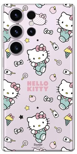 Personalaizer Transparent Flexible Silicone Case for Samsung Galaxy S24 Ultra with Hello Kitty Design and Stickers Pattern – Kawaii Style – TPU Case