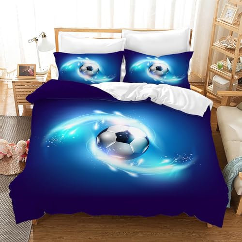 Gegeryozer Set Biancheria da Letto da Calcio 135×200 cm 3D Copripiumino da Calcio per Bambini Copripiumino da Calcio a Tema Sportivo in Microfibra per Bambini + 2 Federe 50 x 75 cm(ZQ4)