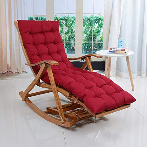 QUSYZD Liegestuhl, Schaukelstuhl, zusammenklappbar, Loungesessel aus Bambus, verstellbar, Balkon-Liegestühle, tragbarer Gartenstuhl für den Außenbereich mit weichem Ki,Red-with Long Cushion