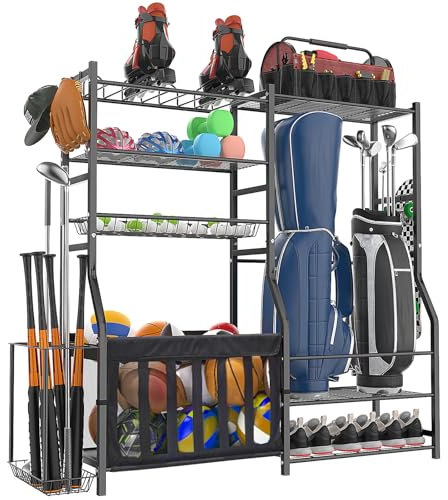 organizelink Sports Equipment Organizer, Large Capacity Golf Organizer, Multi Use Ball Storage Golf Bag Organizer Garage Storage for Sports Gear and Outdoor Toys