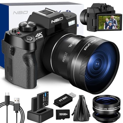 NBD Appareil Photo 4 K,caméra Vlogging 48MP pour Youtube avec Microphone et poignée pour trépied, Caméra Vidéo avec Grand Angle et Macro (Noir)