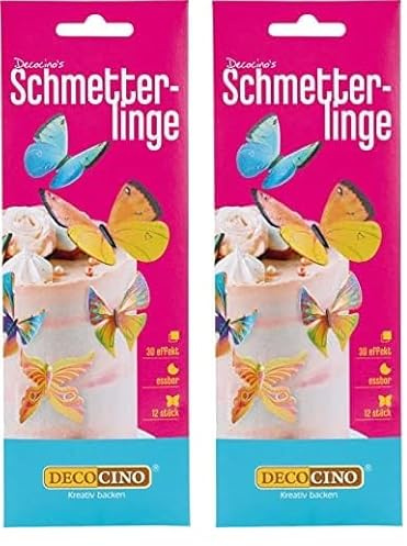 Decocino Essbare Schmetterlinge (12 verschied. Motive) – hochwertige Tortendeko aus Oblaten mit 3D-Effekt als Deko für Kuchen, Muffins, Cup-Cakes etc, 4.0 gramm, 25.0 grams (Packung mit 2)
