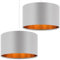 Weewooday 2 Pack Grey Lampshade for Ceiling 14 Modern Golden Inner Drum Lamp Shade with E27 to E14 Lamp Shade Adapter Ring for Pendant Lights Table or Bedside Floor Lights
