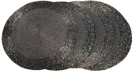 CB Home & Style Platzset mit Perlen rund 35 cm Tischset 4er Set Pack Glasperlen Deko Untersetzer (Schwarz)