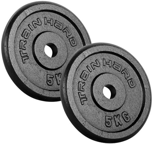 Train Hard® Hantelscheiben Set, 5/10/15/20/30/40/50/60kg,30/31mm Bohrung, Gusseisen, Gewichtsscheiben, Hantelgewichte, Fitness Scheiben (10kg, B:5x2)
